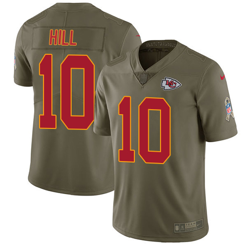 Nike Chiefs #10 Tyreek Hill Olive Men's Stitched NFL Limited Salute to Service Jersey - Click Image to Close